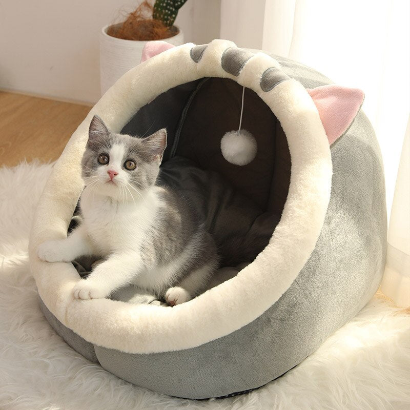 Sweet Cat Bed Warm Pet Basket Cozy Kitten Lounger Cushion Cat House Tent Very Soft Small Dog Mat Bag - Dinosaur - by Famigift