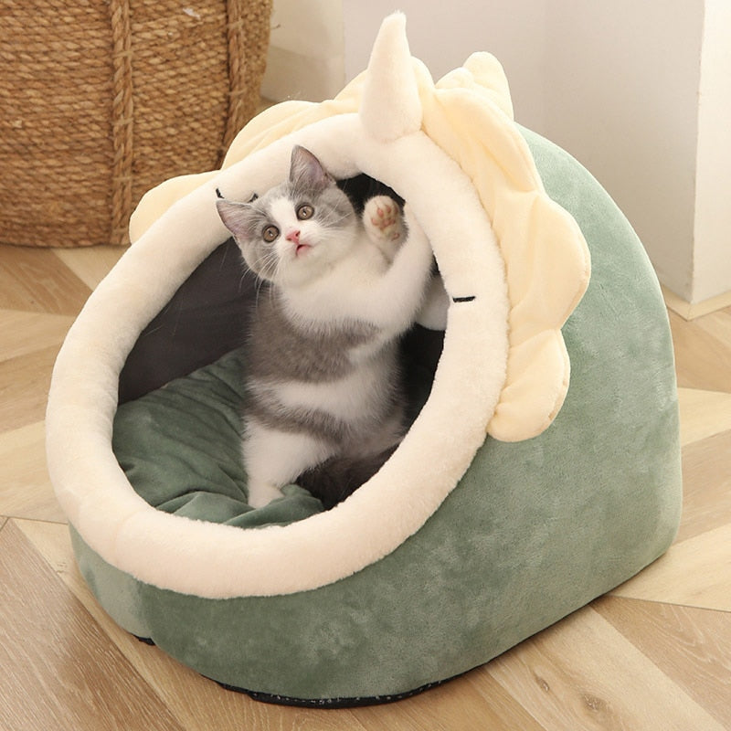 Sweet Cat Bed Warm Pet Basket Cozy Kitten Lounger Cushion Cat House Tent Very Soft Small Dog Mat Bag - Dinosaur - by Famigift