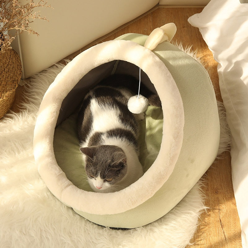 Sweet Cat Bed Warm Pet Basket Cozy Kitten Lounger Cushion Cat House Tent Very Soft Small Dog Mat Bag - Green Dragon - by Famigift