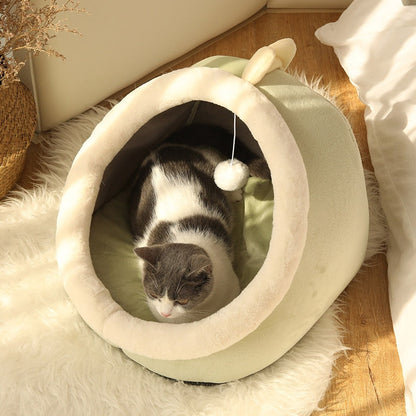 Sweet Cat Bed Warm Pet Basket Cozy Kitten Lounger Cushion Cat House Tent Very Soft Small Dog Mat Bag - Green Dragon - by Famigift