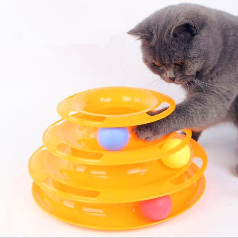 Cat Toy 3 Level Tower Track Roller Toy with Balls - Green - by Famigift