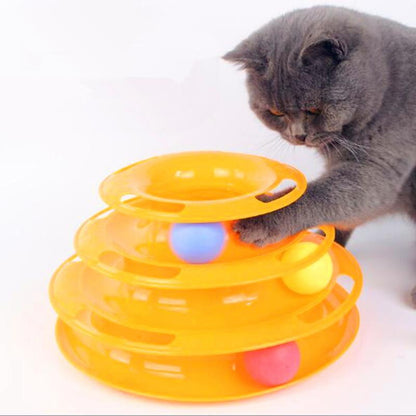 Cat Toy 3 Level Tower Track Roller Toy with Balls - Green - by Famigift