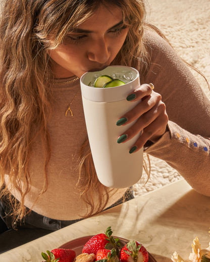 Portable Ceramic Insulated Tumbler - Terrazzo Cream - by Famigift