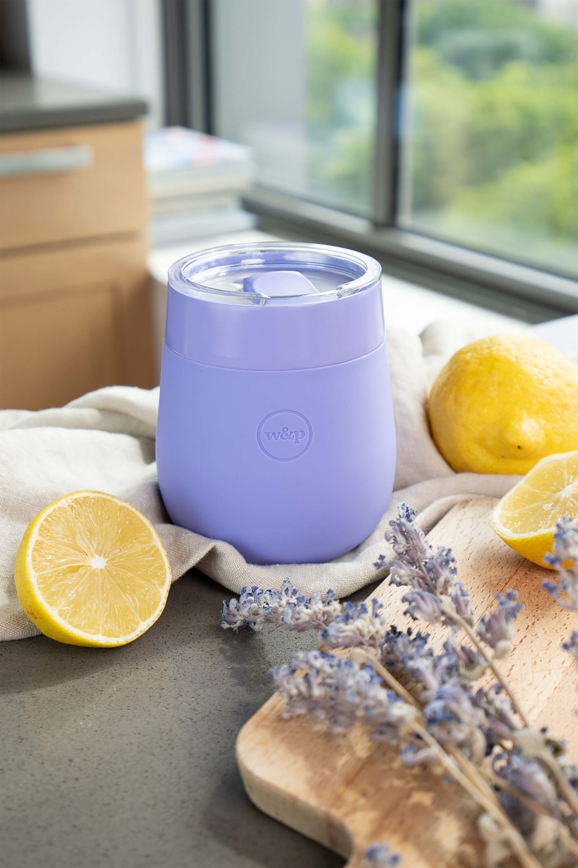 Portable Ceramic Insulated Wine Glass - Lavender - by Famigift