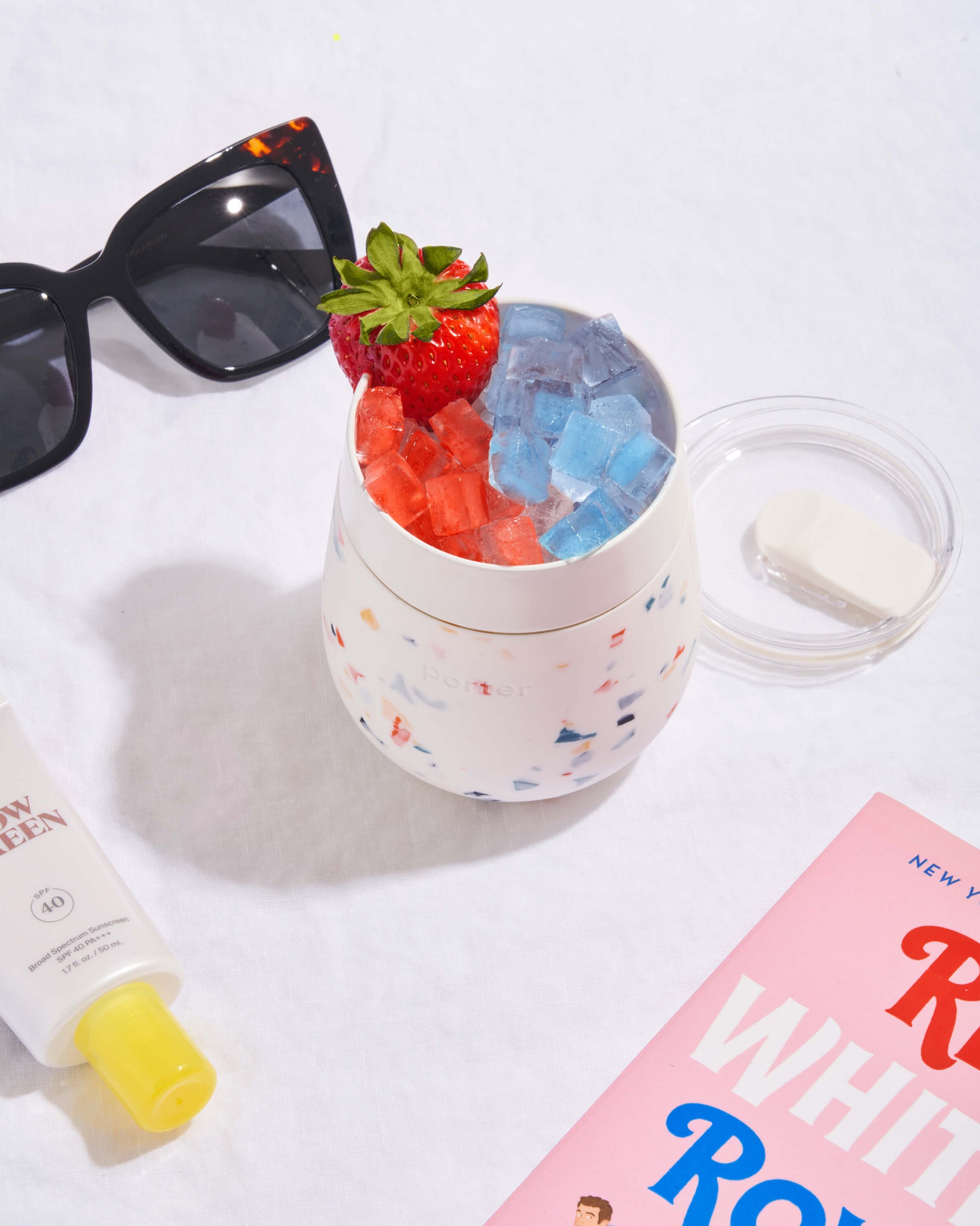 Portable Ceramic Insulated Wine Glass - Terrazzo Blush - by Famigift