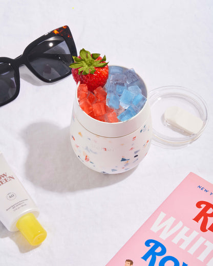 Portable Ceramic Insulated Wine Glass - Terrazzo Blush - by Famigift