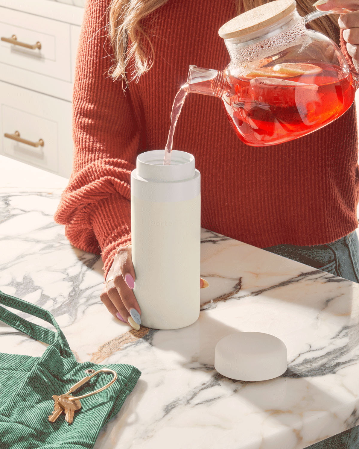 Insulated Ceramic Wide Mouth Bottle - Cream - by Famigift