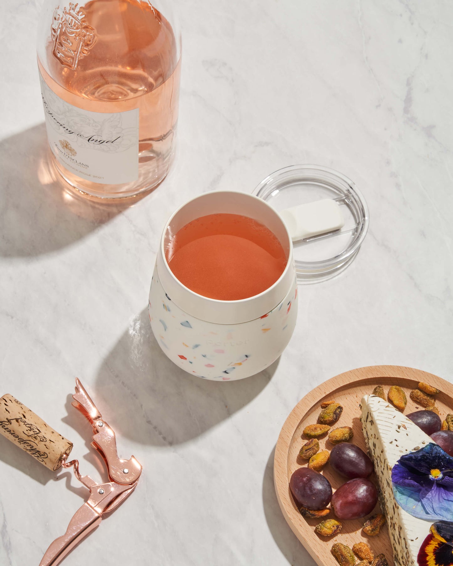 Portable Ceramic Insulated Wine Glass - Terrazzo Blush - by Famigift
