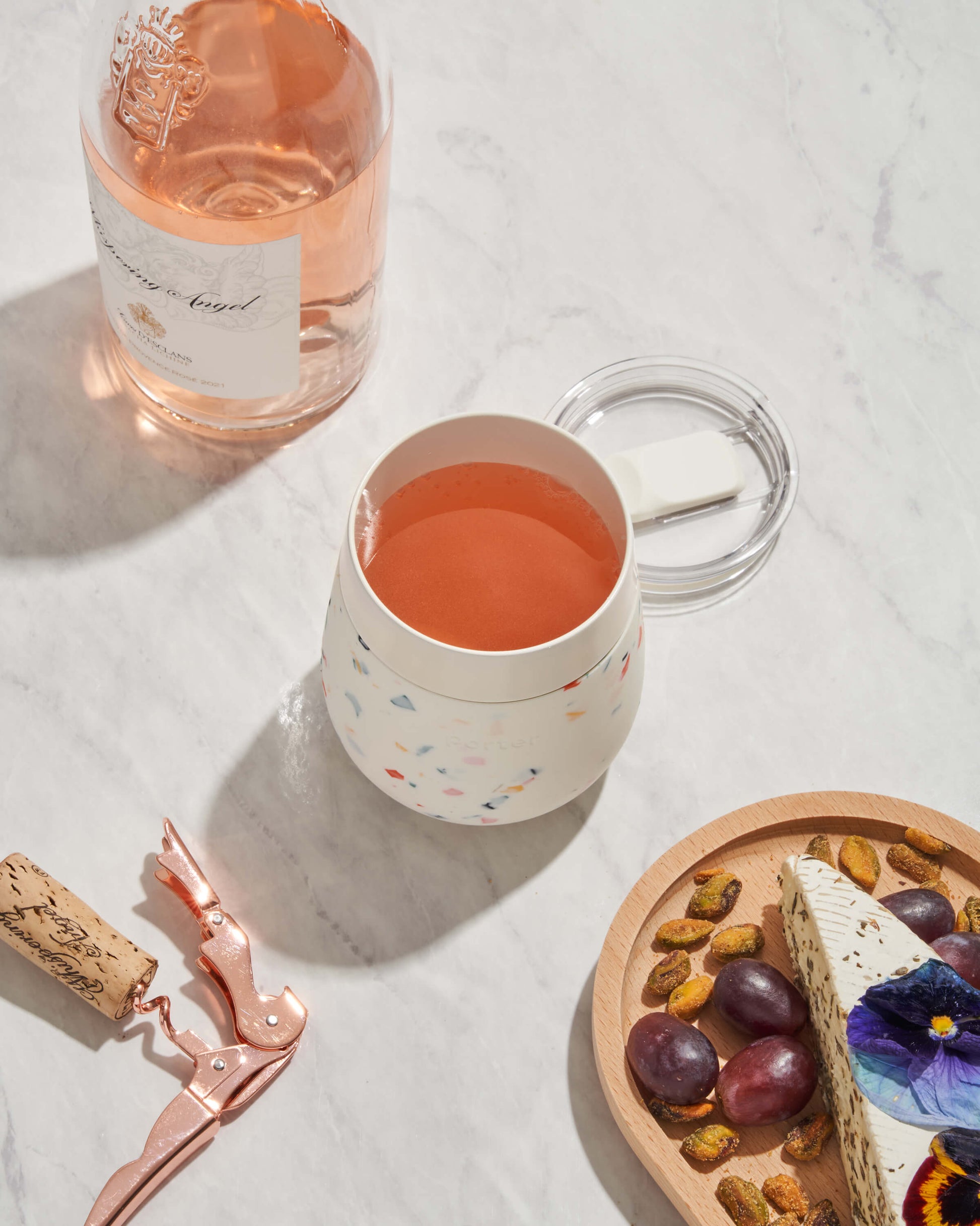 Portable Ceramic Insulated Wine Glass - Terrazzo Blush - by Famigift