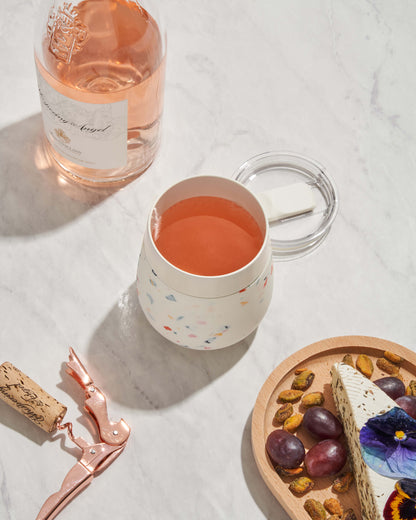 Portable Ceramic Insulated Wine Glass - Terrazzo Blush - by Famigift