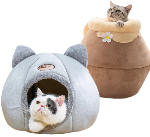 PeyPlush, Soft, Portable, and Foldable Cat House Cave - Light grey House - by Famigift