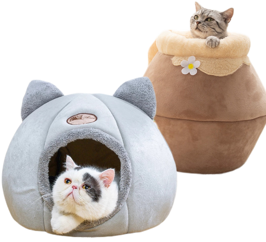PeyPlush, Soft, Portable, and Foldable Cat House Cave - Light grey House - by Famigift