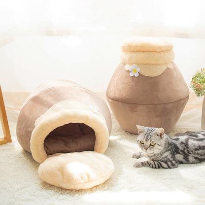 PeyPlush, Soft, Portable, and Foldable Cat House Cave - Grey Honey Jar - by Famigift