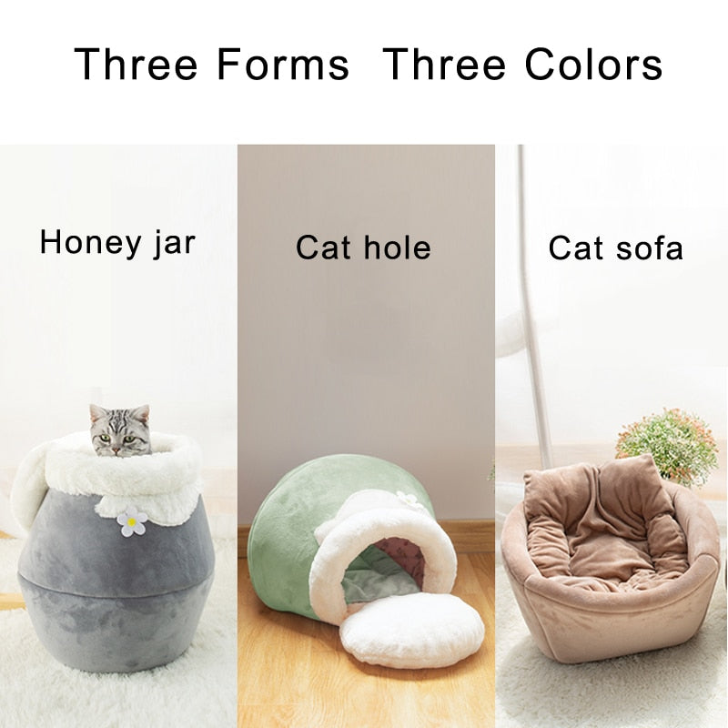 PeyPlush, Soft, Portable, and Foldable Cat House Cave - Grey Honey Jar - by Famigift