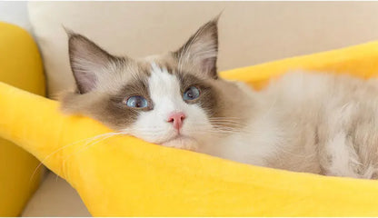 PetCare Soft Banana Shaped Cat Bed - Yellow - by Famigift