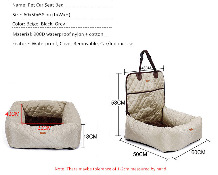 Dog car seat bed travel for indoor/car use pet car carrier bed cover removable - by Famigift