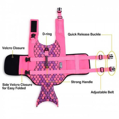 Dog Life Jacket Floating Vest With Adjustable Strap - Mermaid/Pink - by Famigift