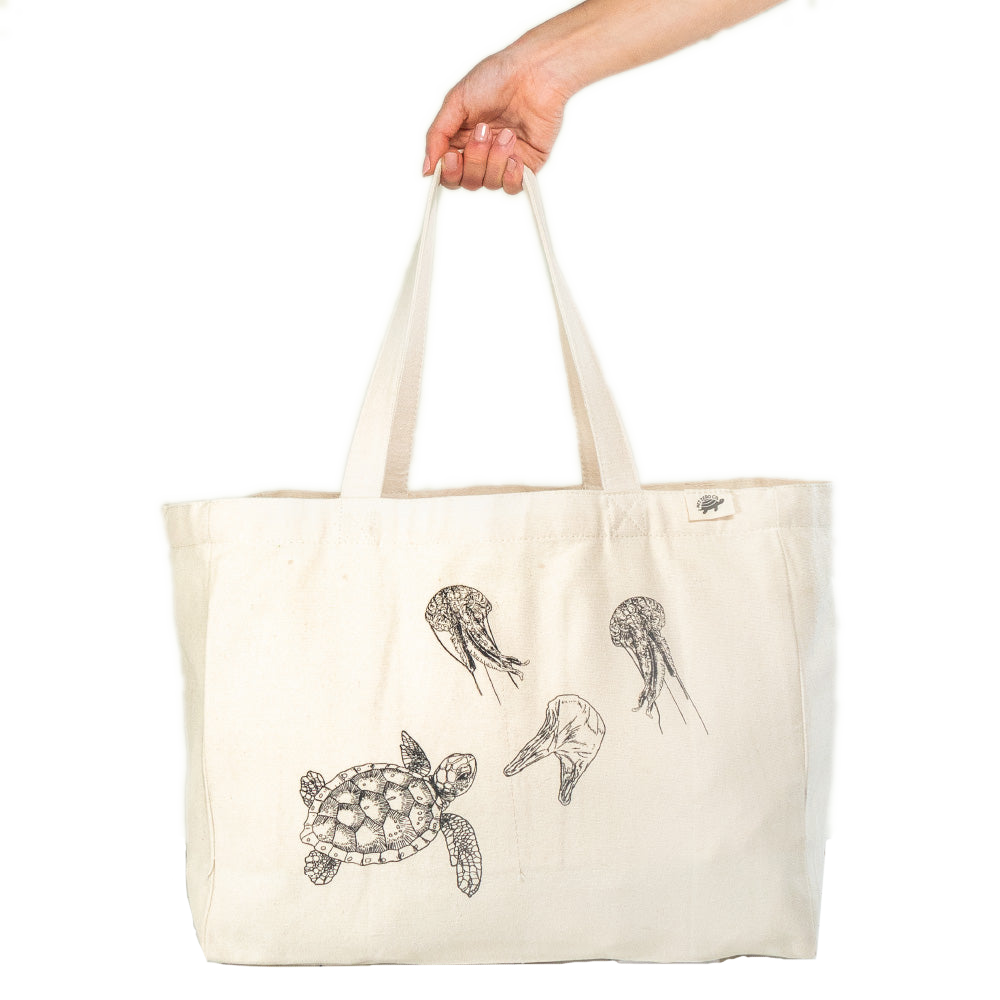 Canvas Tote Bag - Large With Compartments - Polar Bear's Catch - by Famigift