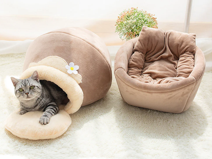 PeyPlush, Soft, Portable, and Foldable Cat House Cave - Brown Honey Jar - by Famigift