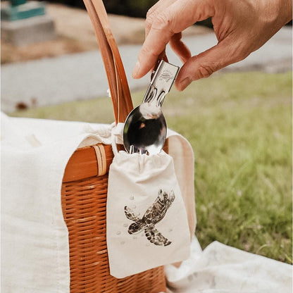 Stainless Steel Folding Spork - With Cotton Pouch - by Famigift