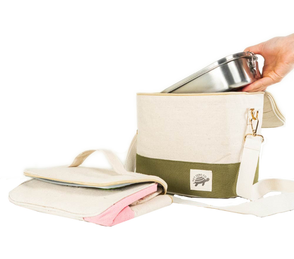 The Munchie Bag  - Insulated Lunch Bag with Strap - Pink & City Concrete - by Famigift