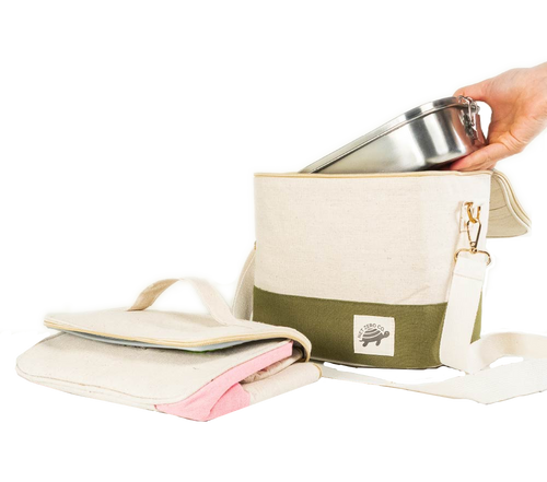 The Munchie Bag  - Insulated Lunch Bag with Strap - Pink & City Concrete - by Famigift