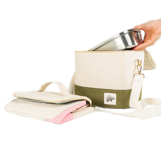 The Munchie Bag  - Insulated Lunch Bag with Strap - Pink & City Concrete - by Famigift