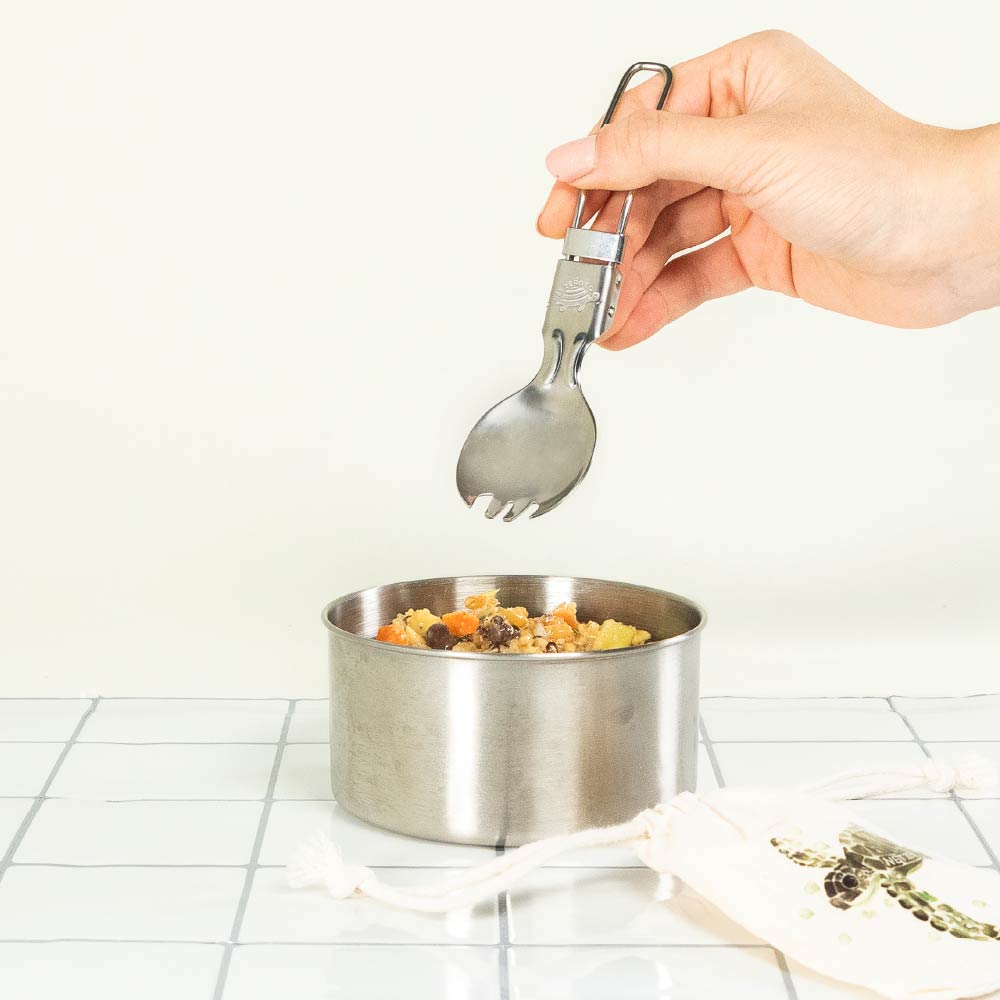 Stainless Steel Folding Spork - With Cotton Pouch - by Famigift