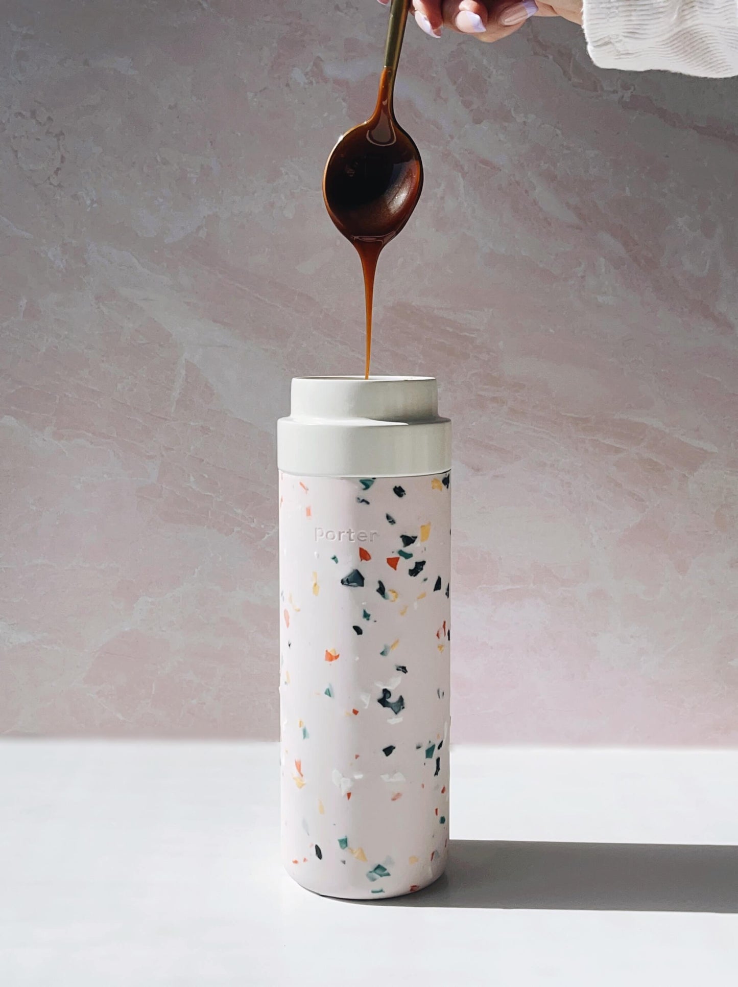 Insulated Ceramic Wide Mouth Bottle - Terrazzo Blush - by Famigift