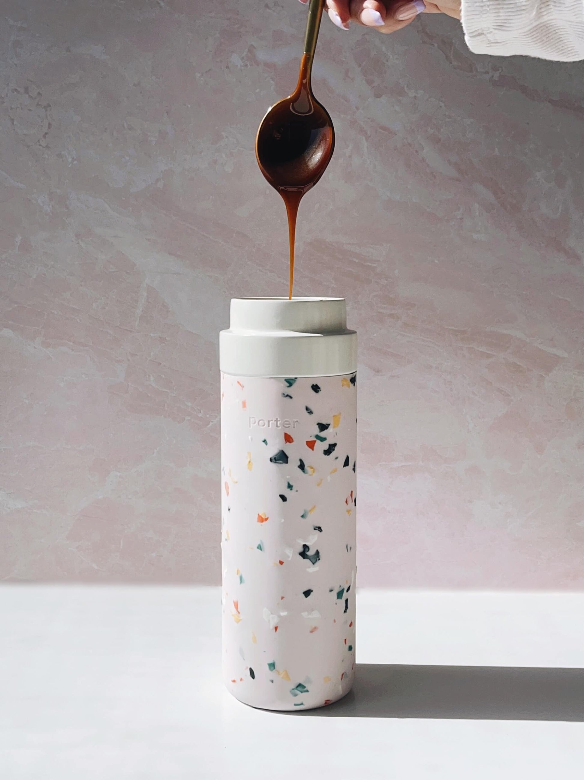 Insulated Ceramic Wide Mouth Bottle - Terrazzo Blush - by Famigift