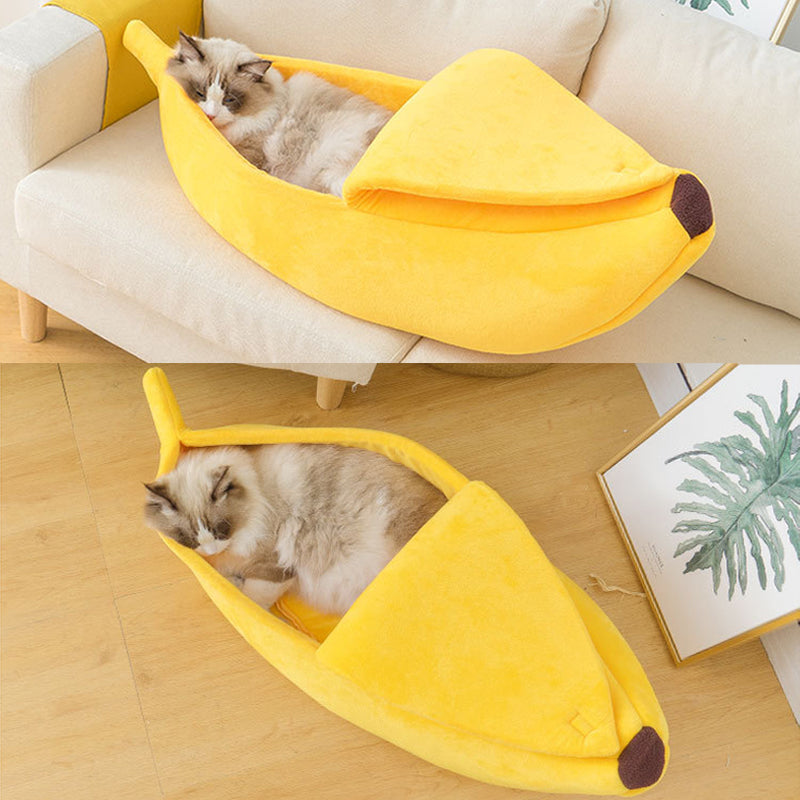 PetCare Soft Banana Shaped Cat Bed - Pink - by Famigift