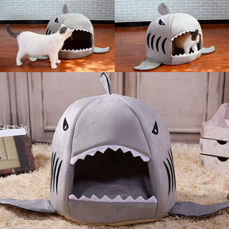 Shark Pet Bed Small Dog Cat House Indoor soft Kennel - Gray - by Famigift