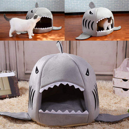 Shark Pet Bed Small Dog Cat House Indoor soft Kennel - Gray - by Famigift