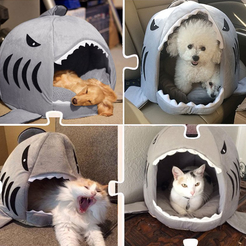 Shark Pet Bed Small Dog Cat House Indoor soft Kennel - Pink - by Famigift
