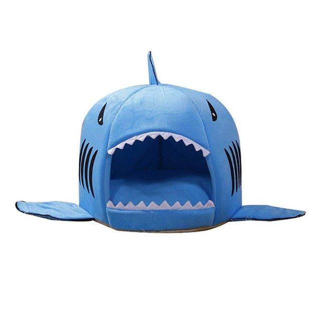 Shark Pet Bed Small Dog Cat House Indoor soft Kennel - Blue - by Famigift