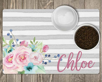 Fami Petcare Personalized Waterproof Placemat - Floral Checkered - by Famigift