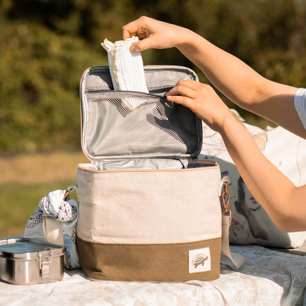 The Munchie Bag  - Insulated Lunch Bag with Strap - Army Green & Earth - by Famigift