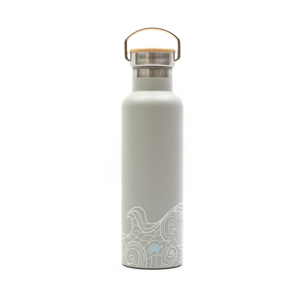 Double Wall Insulated Water Bottle - With Handle & Bamboo Lid - by Famigift