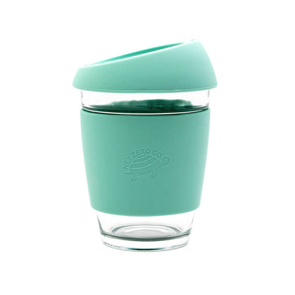Glass Coffee Mug - With Silicone Lid & Sleeve - Seaweed Green - by Famigift